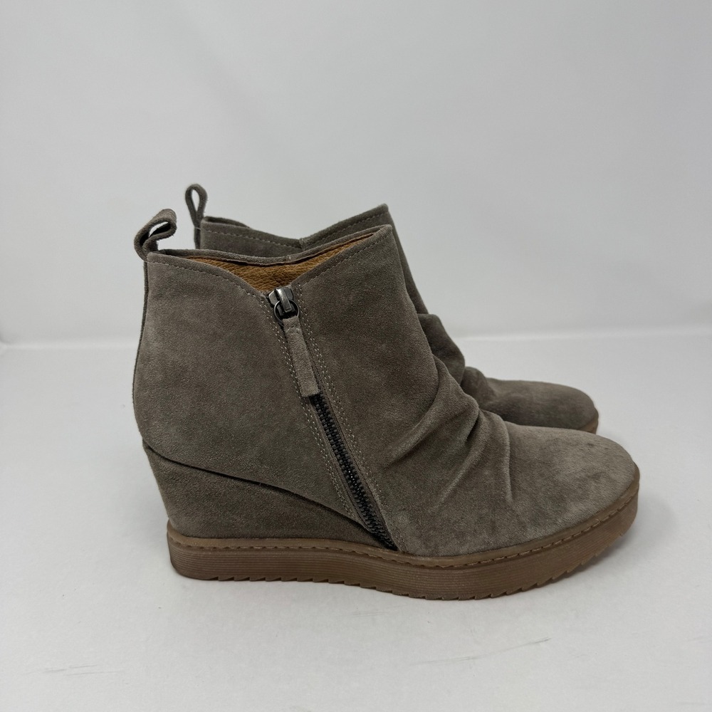 Sofft Aqua Waterproof Ruched Suede Wedge Ankle Boots Grey Womens 8.5